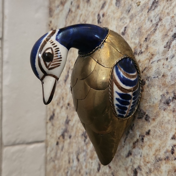 Vintage Handcrafted Tonala Ceramic and Brass Ducks - Picture 4 of 11